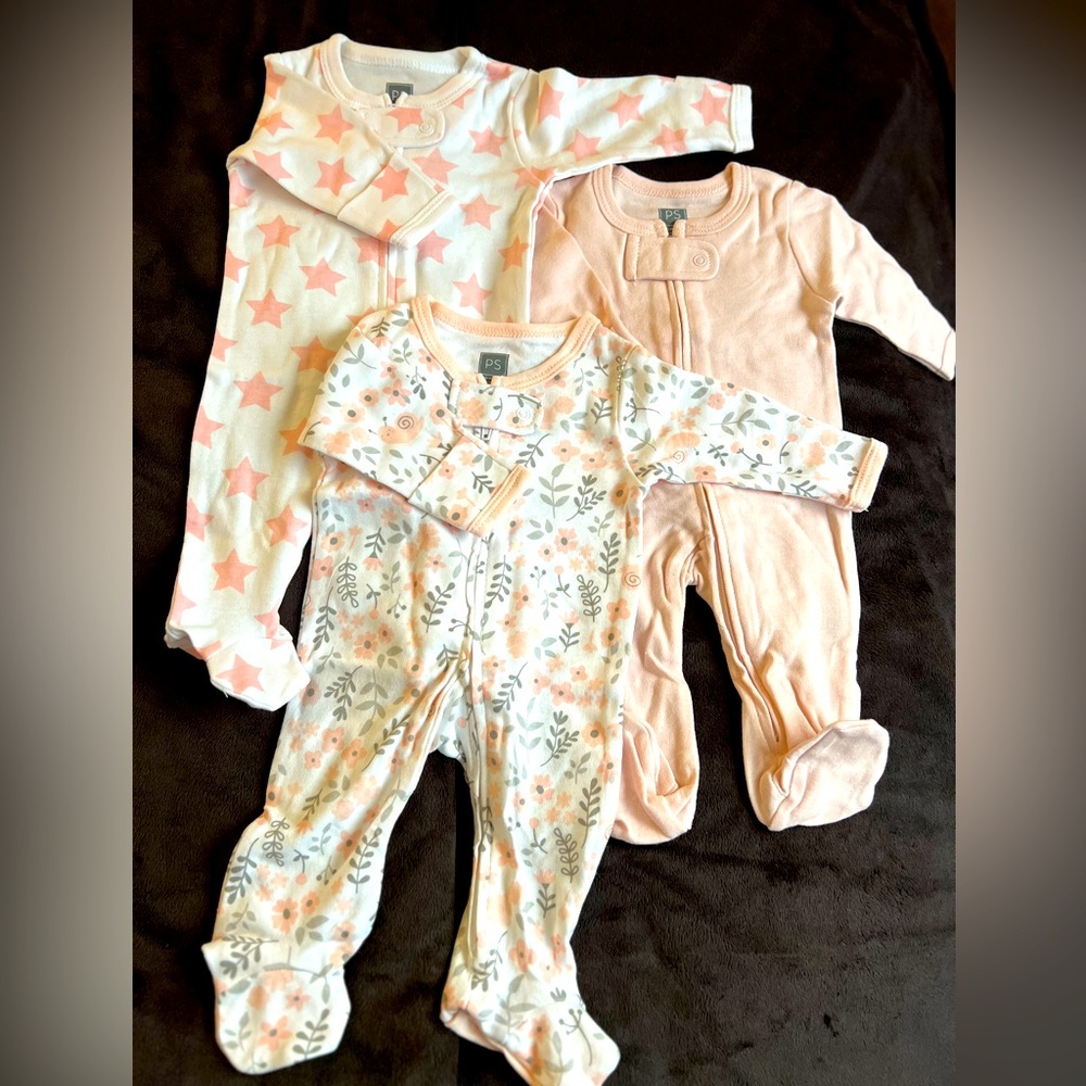 3-pack Pink and Cream Footies with Floral Patterns BRAND NEW